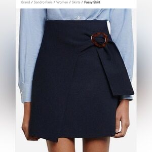SANDRO PARIS PASSY SKIRT Elegant Navy Wrap Skirt size 0